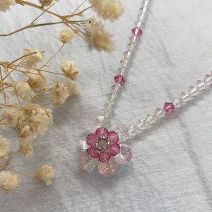 Beaded Crystal Flower Necklace